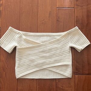 Aerie White Off-Shoulder Ribbed Top